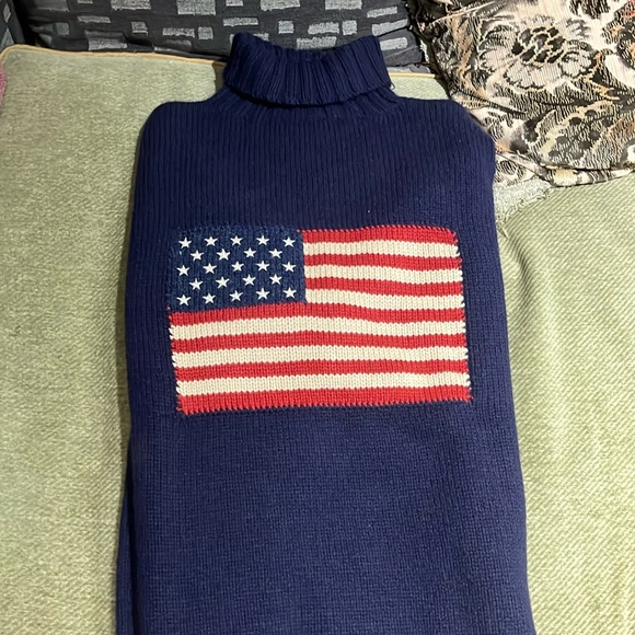 Rare Iconic Vintage POLO Ralph Lauren NAVY 100% Cashmere Flag Sweater Size Large - Picture 6 of 6